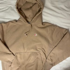 Champion Classic Logo Patch Hoodie Sweatshirt - Camel